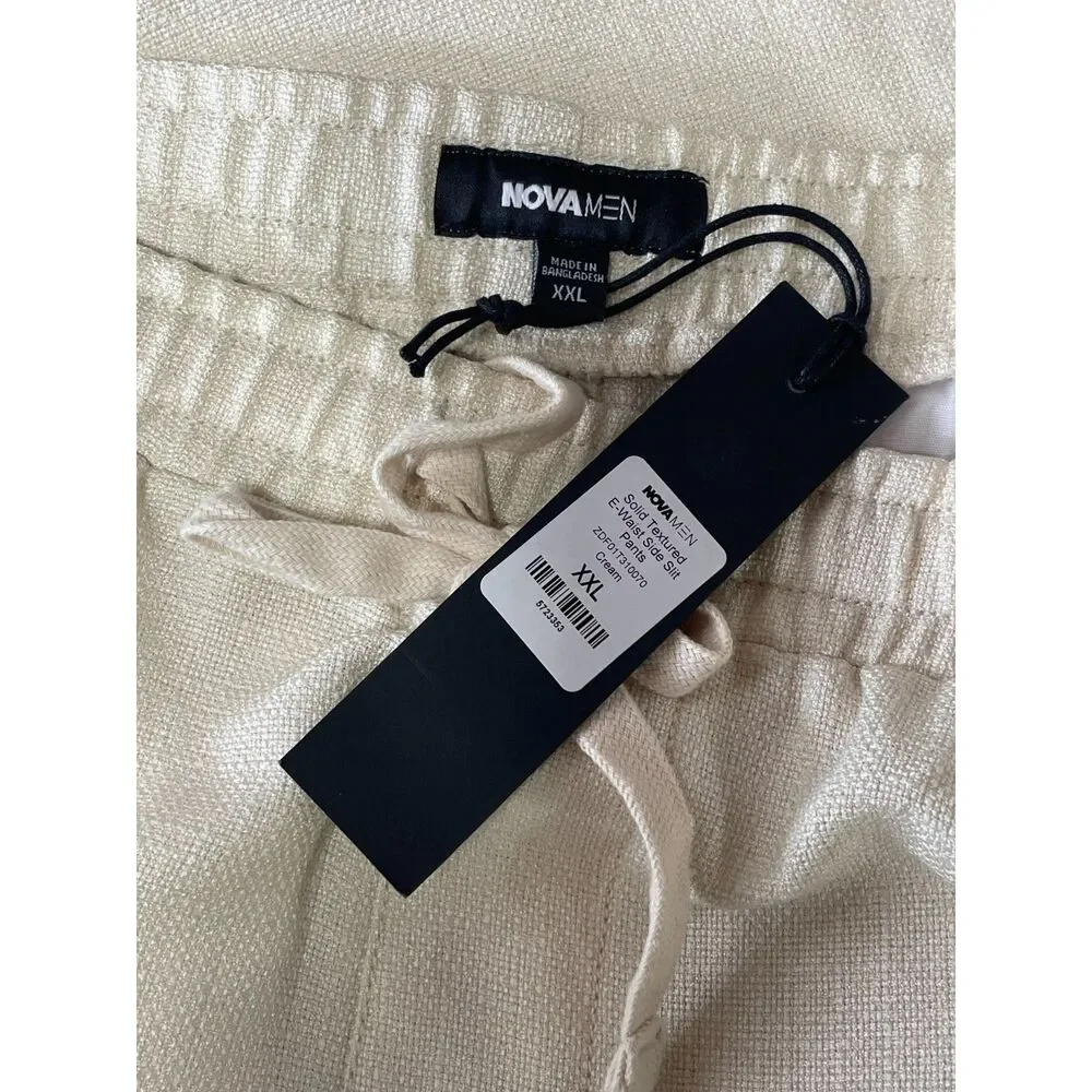 NOVAMEN Men's Cream Textured Drawstring Pants XXL Elastic Waist NWT 33 Inseam